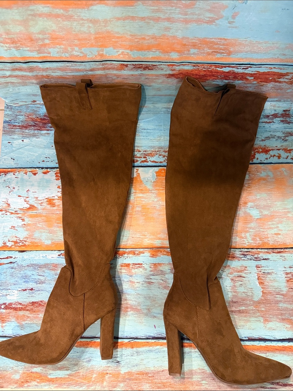 Women's Thigh high  Brown Suede Block Heel Boots